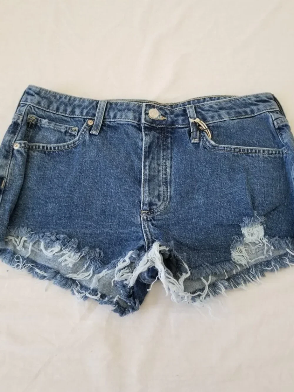 NWT! Forever 21 Recycled Cotton Jean Shorts with Ragged Hem & Button Closure